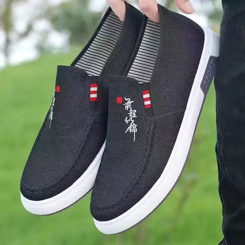 Мужская Тканевая обувь Old Beijing 2023, легкая сверхдышащая парусиновая обувь, удобная мягкая рабочая обувь без шнуровки для папы