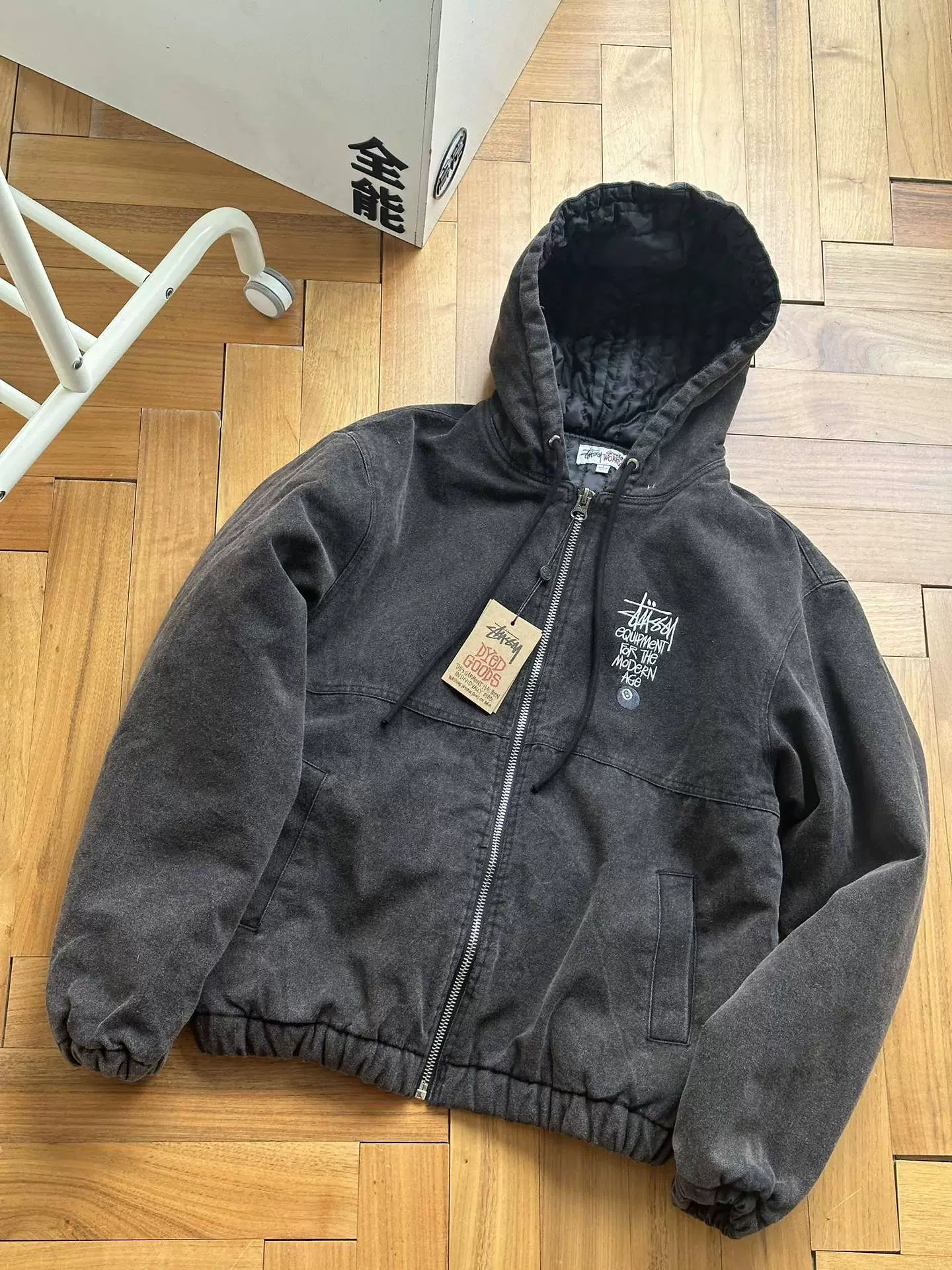 Pool, down jacket with zipper with hood, with embroidery, oversize