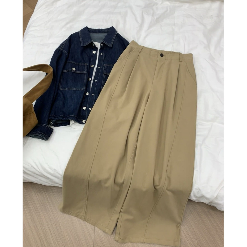 慵懒风百搭阔腿裤女垂感休闲直筒裤宽松高腰遮胯显瘦高级长裤|undefined