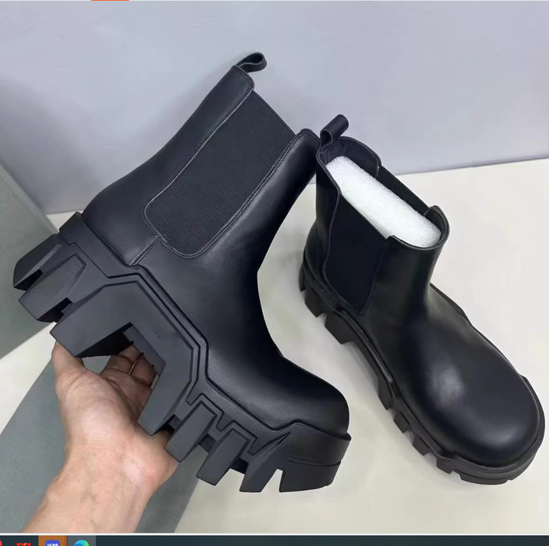 Increased 8cm High-top Bulldozer Boots Men's Thick-soled Martin Boots Chelsea Boots Round Toe Women's Shoes