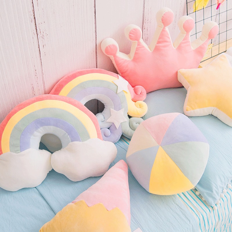 Ins Scandinavian Style Stars Moon Clouds Cushion Creative Crown Rainbow Bedside Cushion Girl Heart Bay Window Pillow