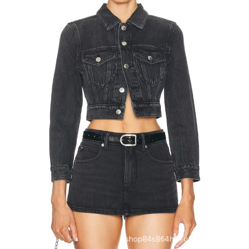 Осенний деним ретро короткая куртка, slim fit