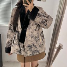 特价~新中式国风水貂羽绒服外套中长款水墨画时尚皮草