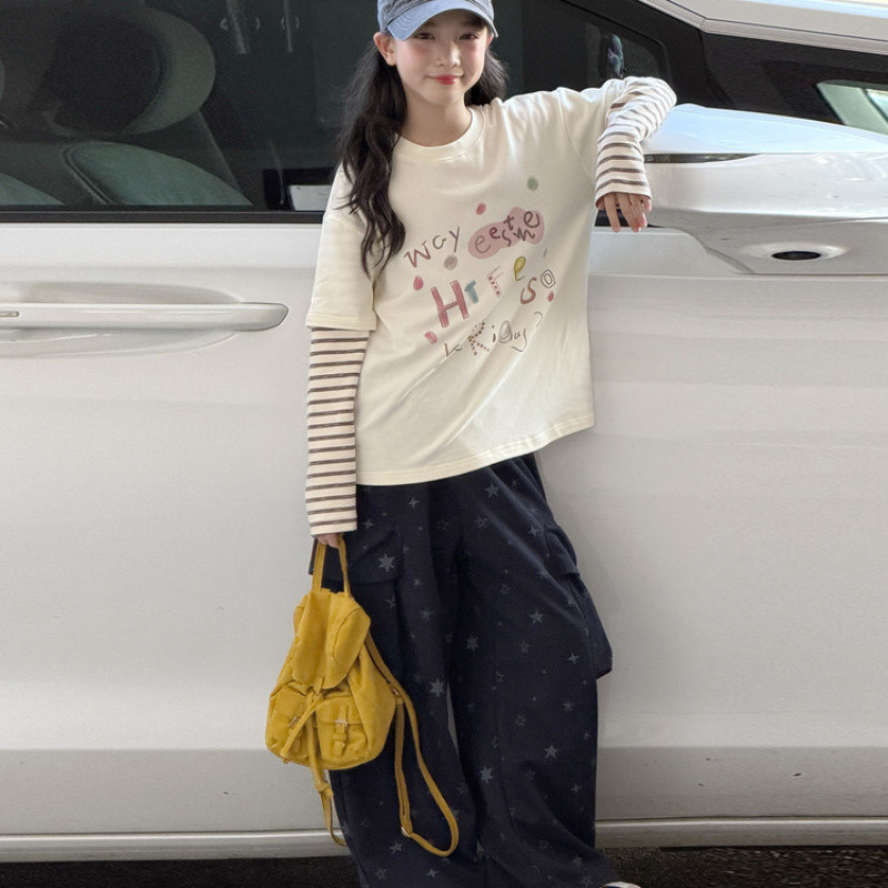 Zhili children's clothing girls' long-sleeved T-shirt autumn 2026 new style patchwork fake two-piece children's sweet base shirt girl