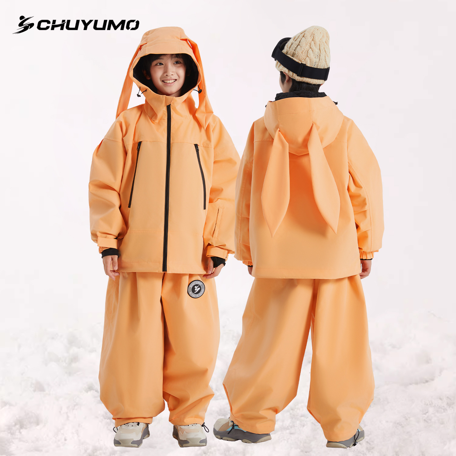 儿童滑雪服可爱女款户外运动兔耳专业防水透气保暖男女同款冲锋衣