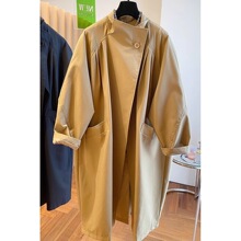 欧货爆款高级立领2024春季大码女装休闲宽松中长款小个子风衣外套