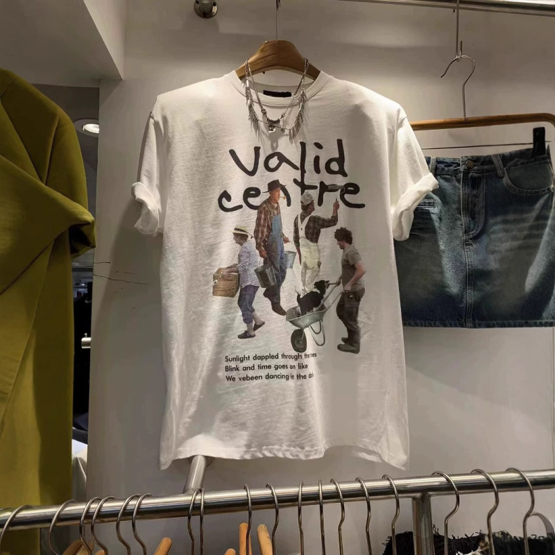 South Korea Dongdaemun Chubby Girl mm Summer Fashion Loose Cartoon Letter Printed Short Sleeve T-Shirt Women's Pure Cotton Top