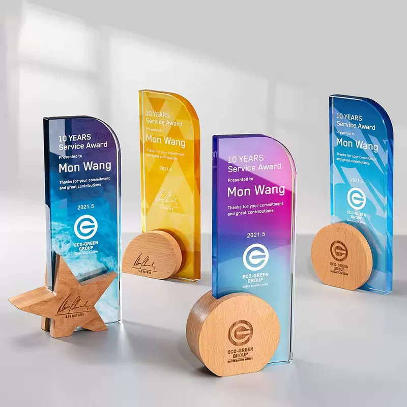 定制木制奖杯创意五角星水晶奖杯儿童刻字玻璃优秀员工奖杯纪念品