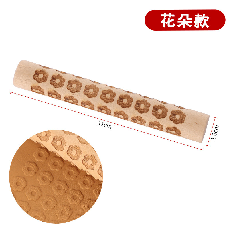 陶艺工具木质肌理棒泥滚压花纹擀泥杖陶泥手工DIY多种花纹雪花印|undefined