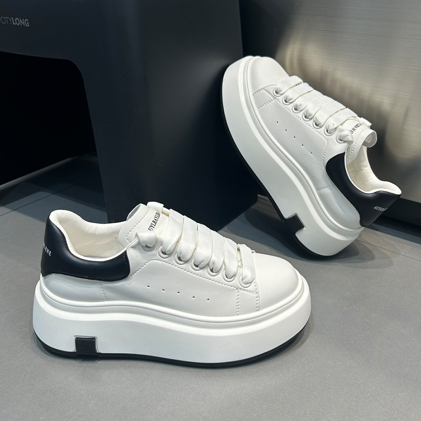 Small Height-Increasing Thick-Soled Mcqueen White Shoes for Women 2025 Spring New Versatile Casual and Comfortable Sneakers for Women