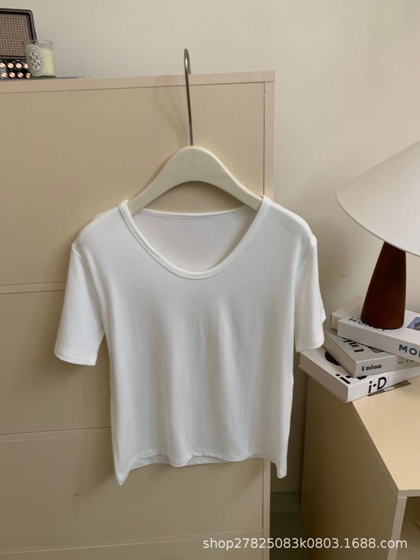 【洞洞家】涼感モーダルソフトT! 快適な柔らかいモチ多色Uネックtシャツ女性のリラックスした半袖|undefined