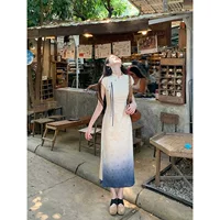 Yunshuiyao, новое улучшенное женское платье Cheongsam в китайском стиле с градиентом, лето 2025, платье с открытой вышивкой для путешествий на День маевки