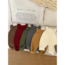 新款婴儿连体衣秋冬男女宝宝针织百搭背带裤婴幼童毛线长裤爬服冬