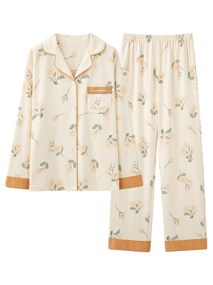 2023 nuevo pijama de primavera y otoño de las mujeres 100% puro algodón neto rojo estilo manga larga ropa de abrigo de primavera y otoño desgaste del hogar