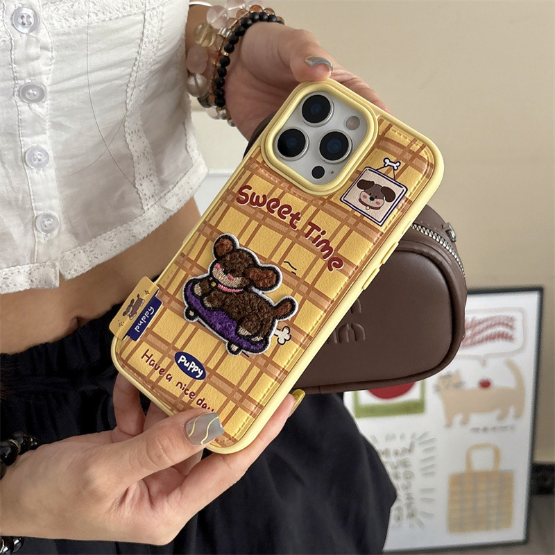 简约立体刺绣卡通小狗适用iPhone17苹果16ProMax/15/14手机壳新款|undefined
