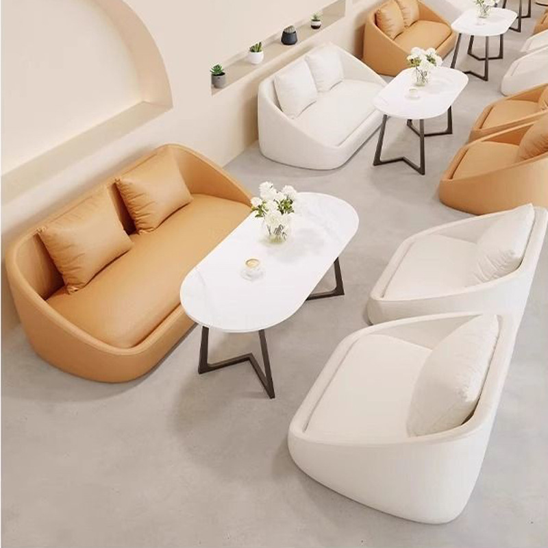 Diseñador sofá leche tienda de té cafetería tienda de postres tarjeta asiento barbecue tienda de snack mesa y silla combinación de viento crema