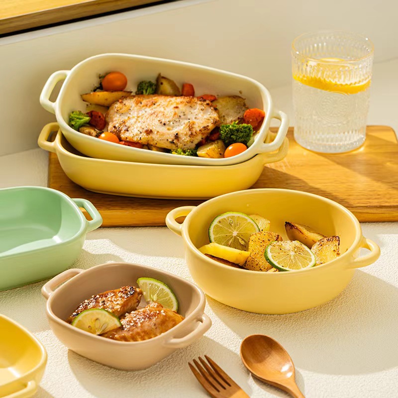 Nórdico hogar aire freidora cuenco especial de cerámica horno de microondas doble oreja cuenco de postre cuenco de ensalada de frutas cuenco de yogur