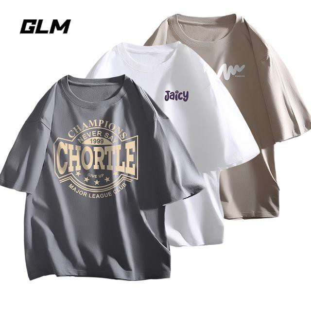 GLM 여름 인기상품 캐주얼 고급 라운드넥 남성 반팔 티셔츠 트렌디 브랜드 루즈핏 만능 상의 ins