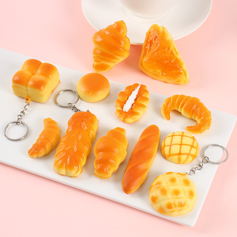 PU Simulation Mini Bread Keychain Pendant Fun French Bread Croissant Pineapple Bag Pinch Toy