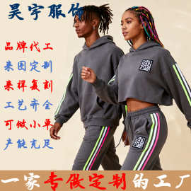 三条杠连帽套头卫衣休闲百搭秋季广告连帽衫跨境潮牌运动套装定做