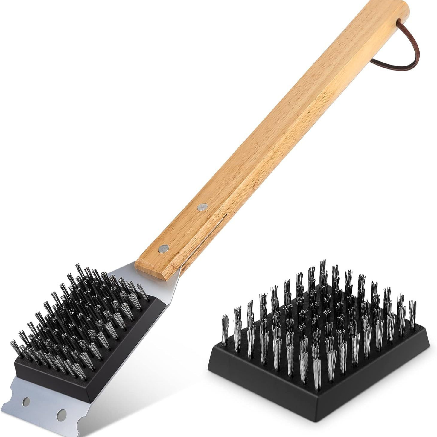 Venta caliente transfronteriza spot Amazon nuevo cepillo de barbacoa cepillo de limpieza cepillo de alambre al aire libre BBQ mango de madera cepillo de barbacoa