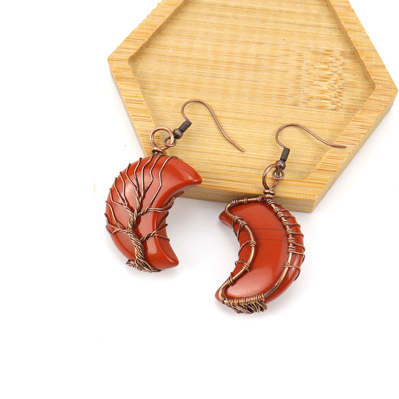 Simple Style Moon Natural Stone Copper Plating Drop Earrings 1 Pair display picture 3