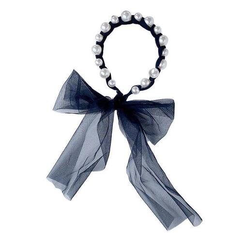 Korean style pearl headband, children's hairband, cute and elegant little fairy headdress, mesh streamer, solid color princess hair accessory
