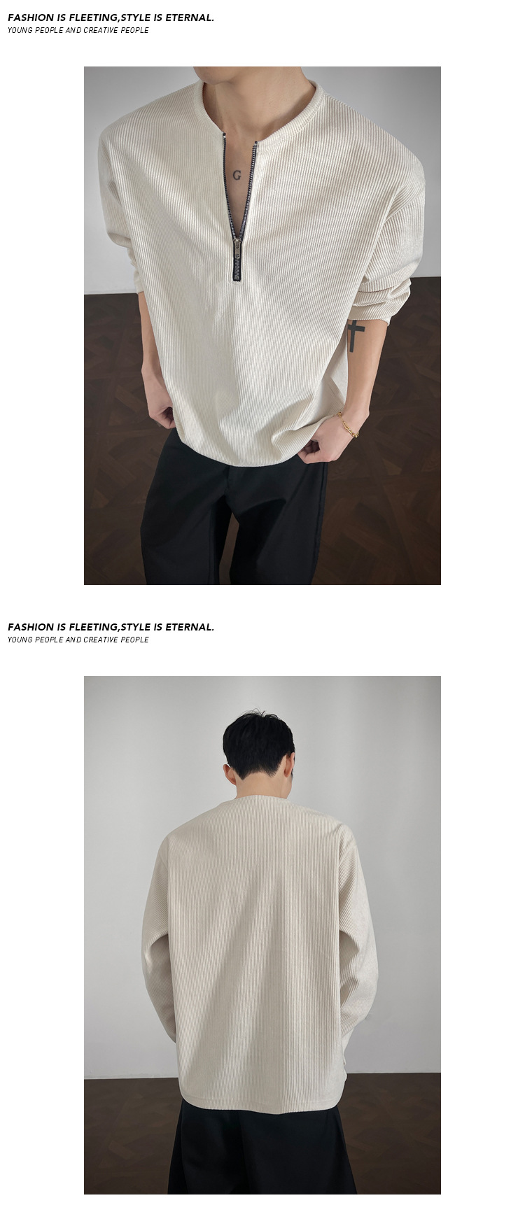 American Style Corduroy Half Zip Henley Long Sleeve T-shirt_voghion.com