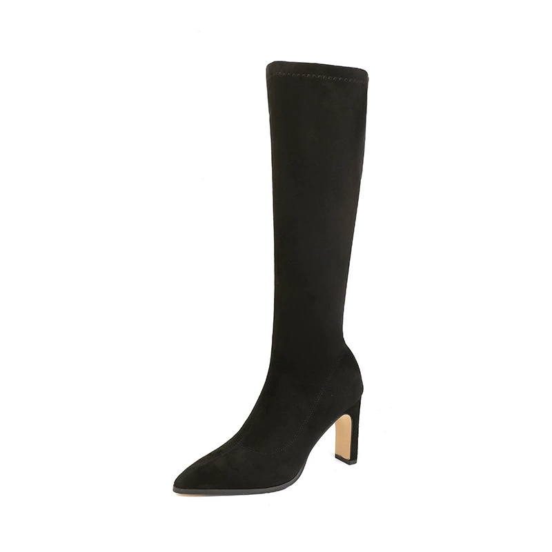 Universal black suede elastic fleece high boots