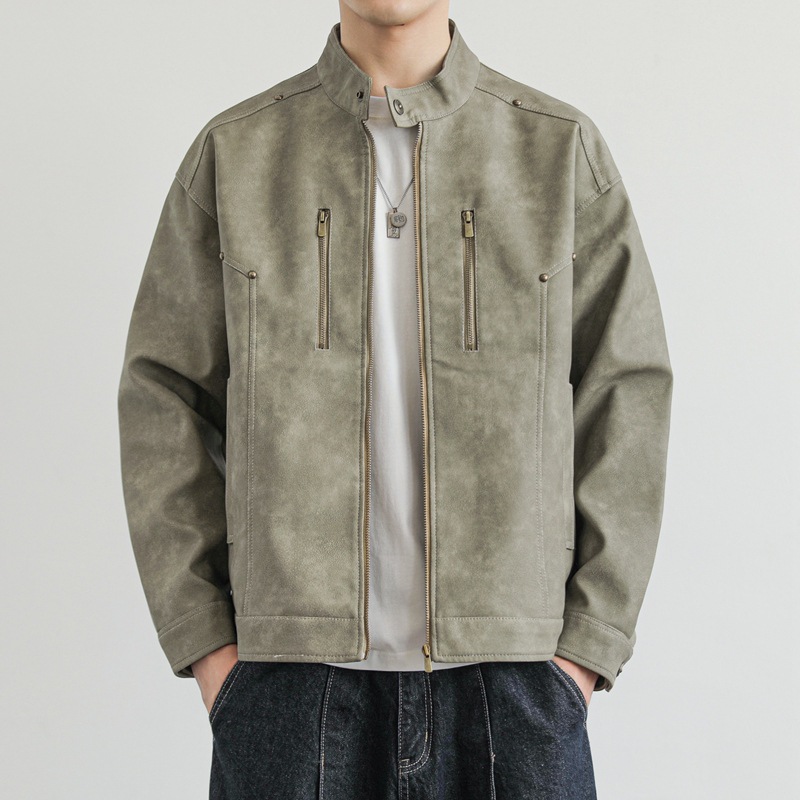 Autumn Men's Jacket, Fashionable Casual Trend, Rugged And Handsome Motorcycle, Snowflake Velvet PU Leather Jacket_voghion.com