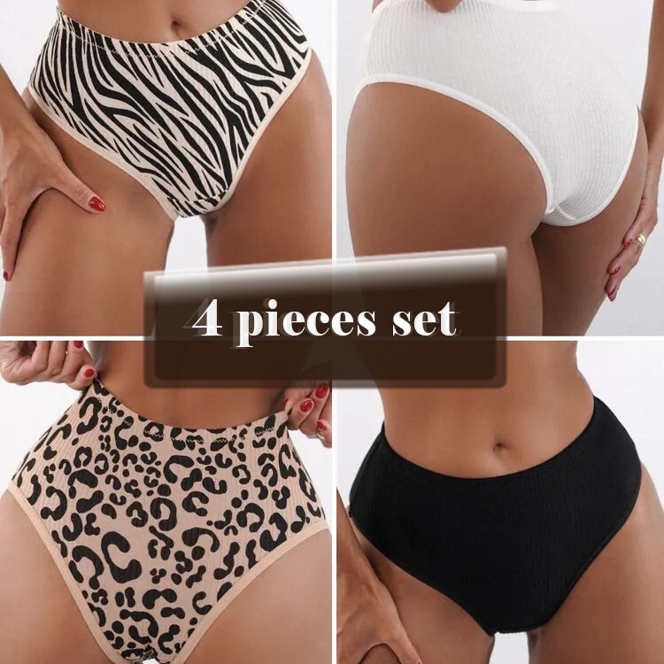 Cross-Border Foreign Trade Triangle Striped Print Pure Cotton Mid-Waist Bikini Leopard Print Sexy European and American Popular Style Underwear Set for Women Cross-Border Foreign Trade Triangle Striped Print Pure Cotton Mid-Waist Bikini Leopard Print Sexy European and American Popular Style Underwear Set for Women