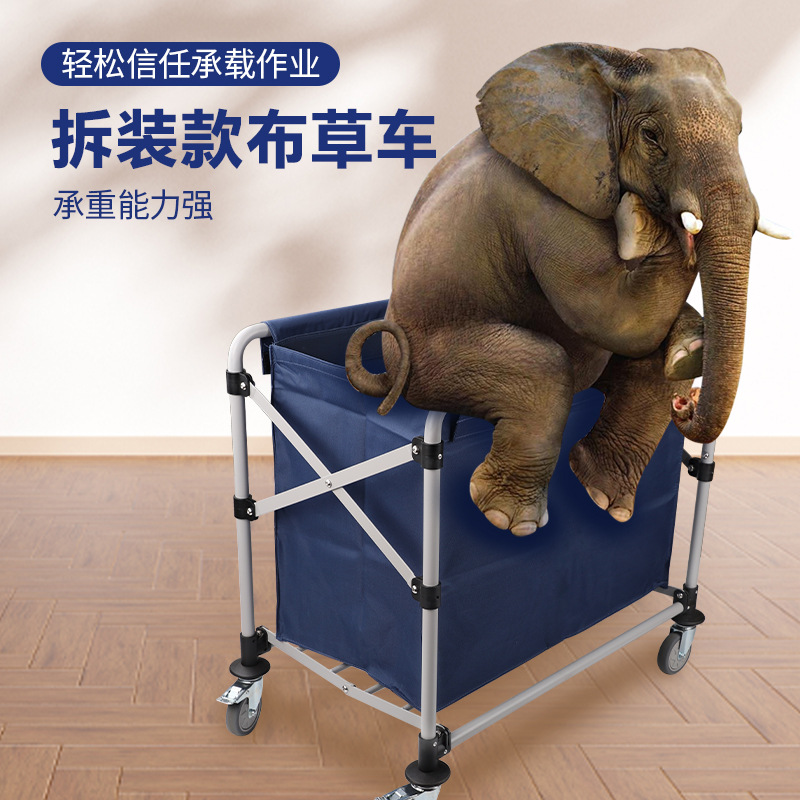 Camión de ropa de hotel plegable de acero inoxidable habitación de hotel clasificación en seco y húmedo empuje manual lavandería servicio de limpieza rueda universal