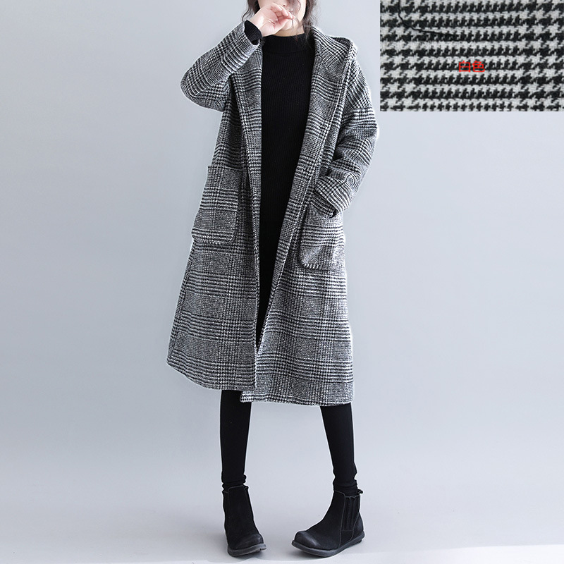 Abrigo de lana de longitud media con estampado de pata de gallo, estilo japonés y coreano, elegante, nuevo estilo de invierno 2024, 4 colores, talla grande, ropa para mujer