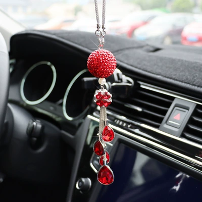 mirror pendant metal pendant car – Car hanging - big-red-four-leaf-clover-drop-drill-big-red-round-drill-ball
