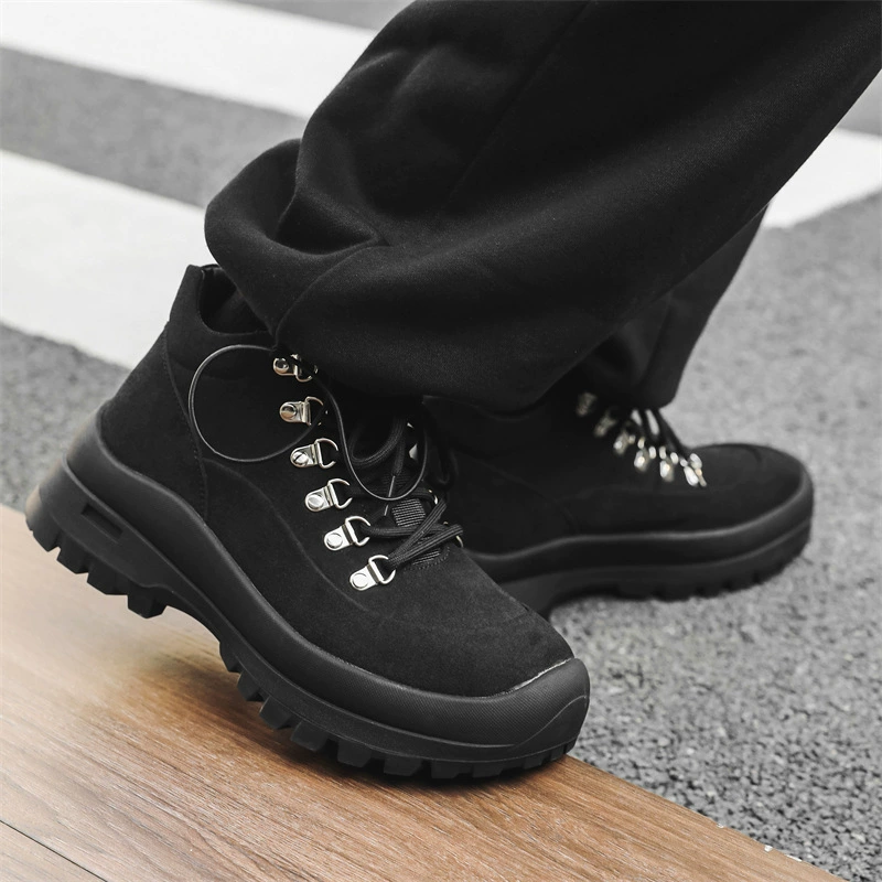 Новый осень 2024 мужские черно-желтые Dad shoes кроссовки, повседневные и универсальные, спортивная толстая подошва, круглые носки, шнуровка спереди, укороченный стиль