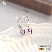 新款天然彩宝爱心水晶石耳扣女日韩版s925纯银耳环小众轻奢耳饰品