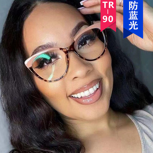 TR90 anti-blue light cat eye retro glasses frame  new frame female personality large frame flat mirror European and American glasses frame trend