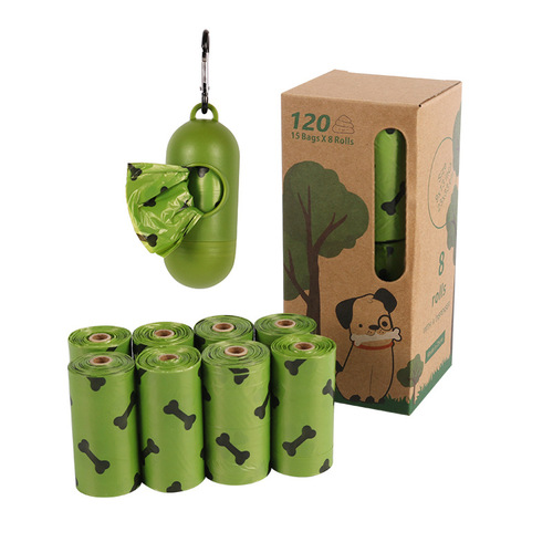 Army Green Bone Printed Dog Poop Bag Pickup Bag, 8 Rolls, 120 Bags, Pet Bags with Dispenser
