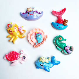 亮面卡通海洋动物diy奶油胶树脂配件手机壳冰箱水杯贴片头饰发夹