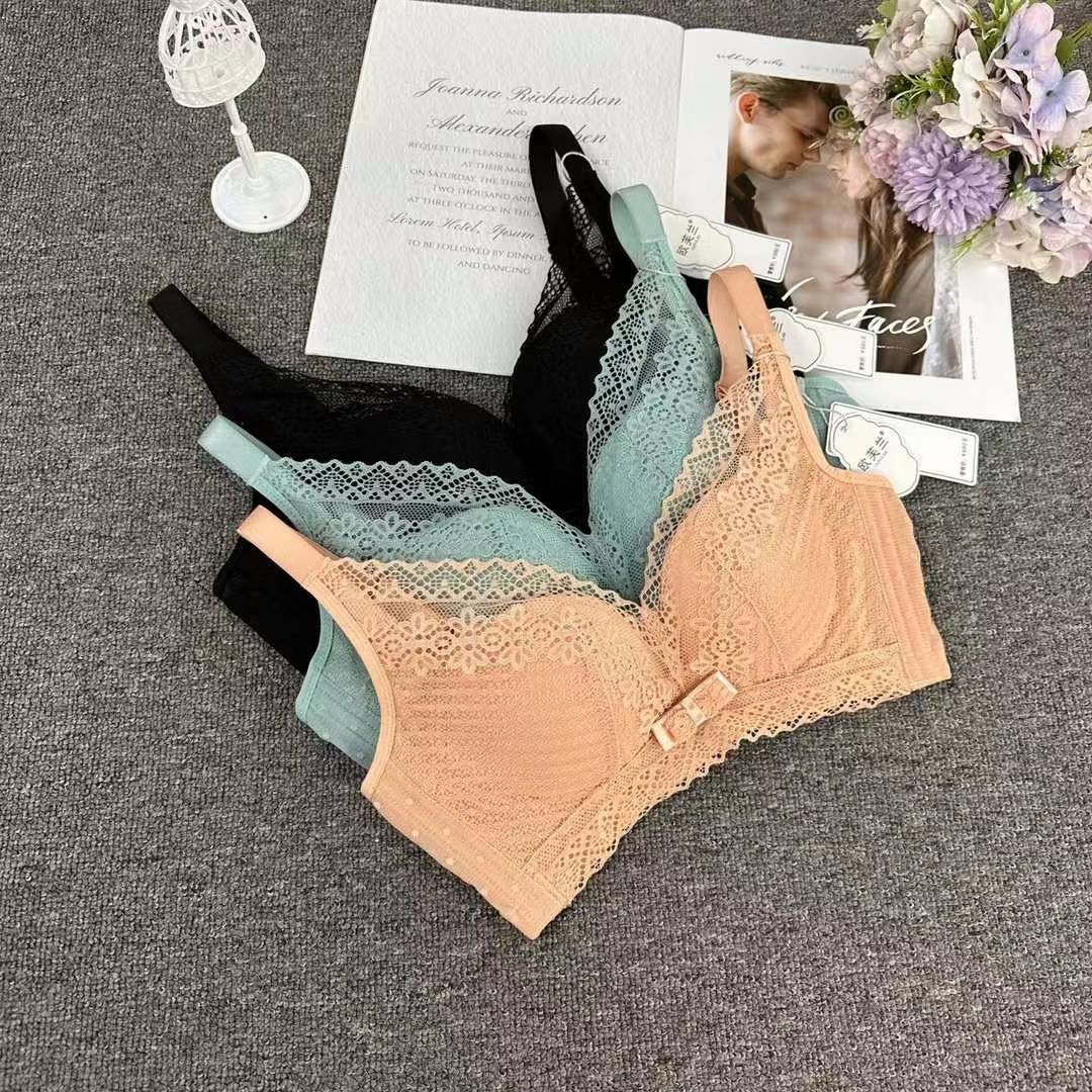 Nuevo sujetador de alta calidad de moda de encaje jacquard transpirable ajustable cómodo tres botones de colado ropa interior mujer