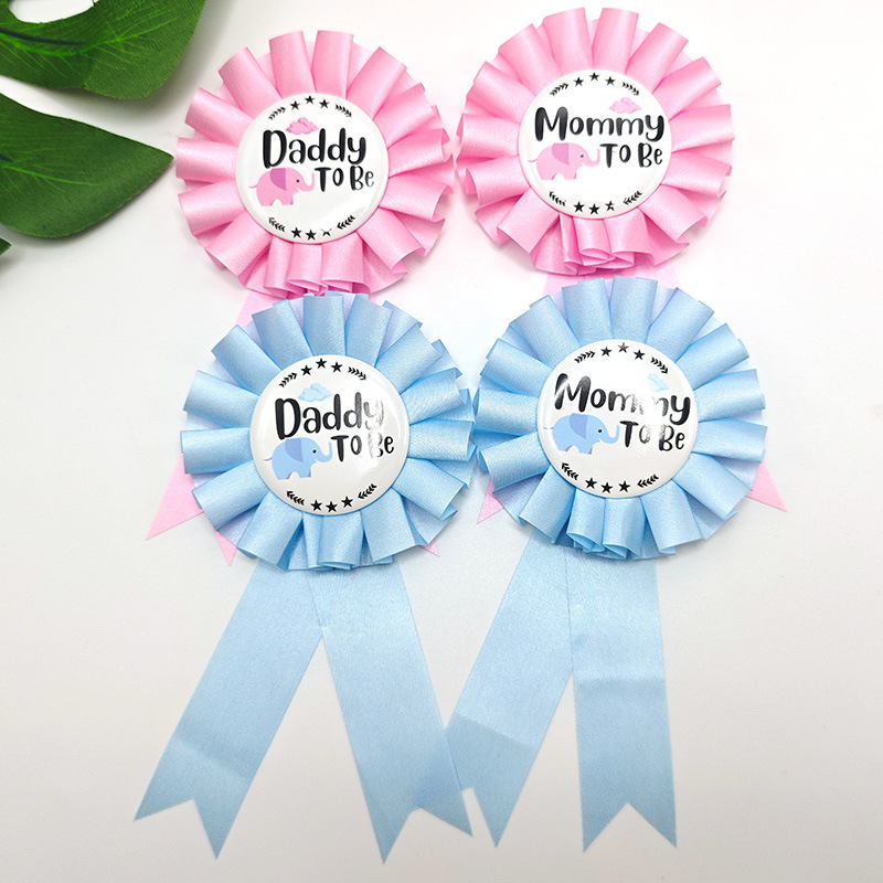 热销准爸爸妈妈mom to be dad to be胸花小象主题baby shower胸章