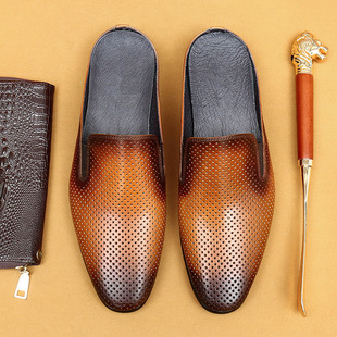 [vip for] cross-border half slippers men's summer lazy leather baotou business leisure hollow breathable cool leather