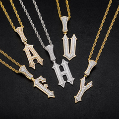 金澳新款歐美嘻哈飾品DIY英文字母吊墜尖刺雙層滿鑽男士潮流項鍊