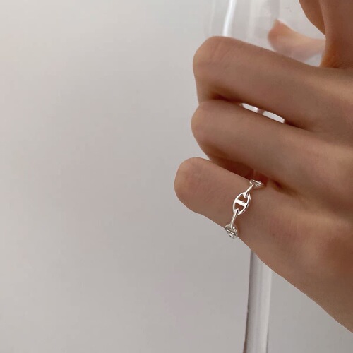 Korean pig nose chain S925 sterling silver open index finger ring for women cold style fashion personality  new style