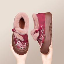 棉鞋女冬季绣花雪地靴聚氨酯妈妈鞋防寒保暖棉靴加绒加厚毛毛鞋