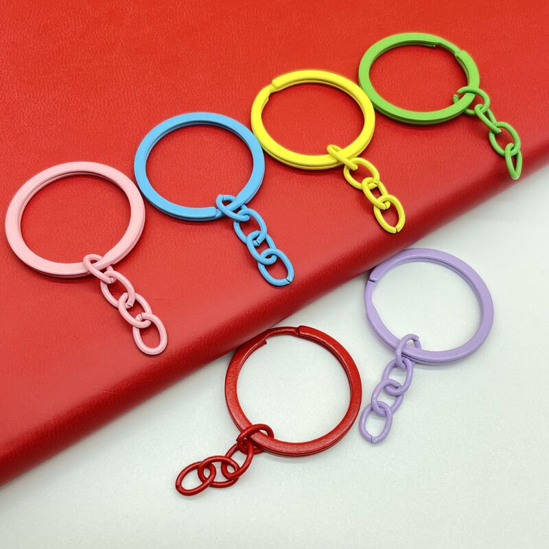 Painted Key Ring Chain Hanging Four-Section Chain Flat Ring Candy Color Keychain DIY Jewelry Accessories Key Ring Gift