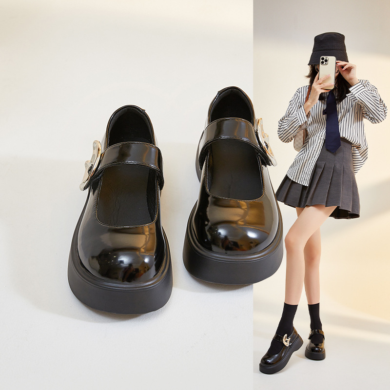 정품 가죽 여성 신발 블랙 메리 제인 스몰 가죽 신발 여성용 2023 봄과 가을 새로운 틈새 일본식 모든 매치 두꺼운 밑창 로퍼