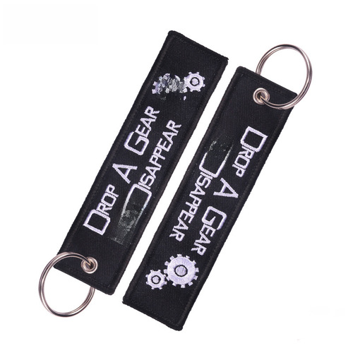 Black and White Textured Drop A Gear Keychain Embroidery Keychain Decor for Cars and Motorcycles Gift