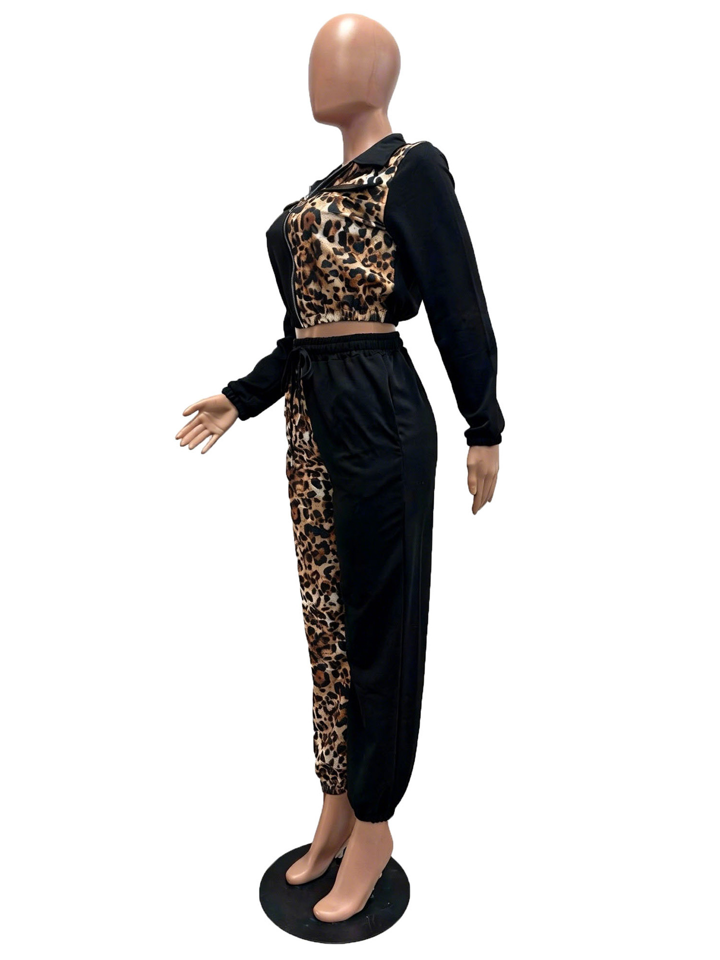 Women's Leopard Print Color Block Pant Set Casual Suit Style_voghion.com