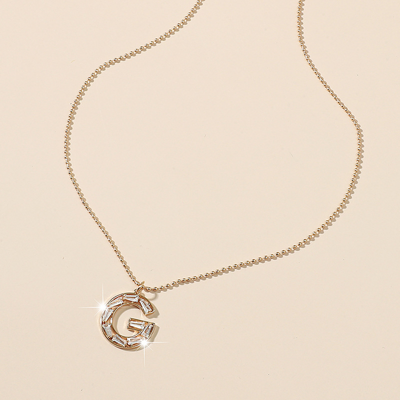 跨境流行欧美时尚26个英文字母项链 方形锆石项链锁骨链亚马逊